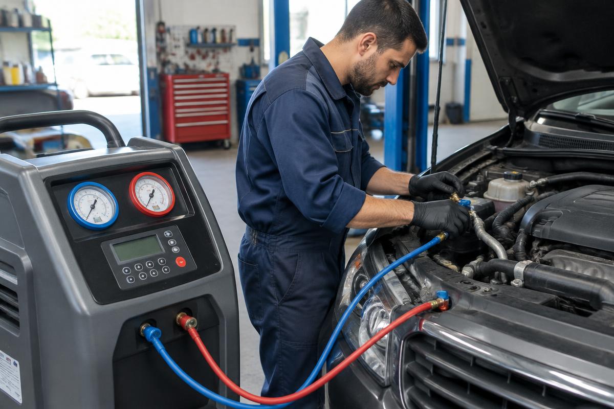Plnění autoklimatizace profesionálním přístrojem